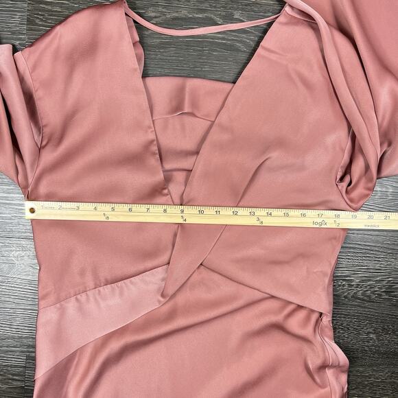 ASOS DESIGN Satin Batwing Midi Dress Draped Bodice Size 10 US Toffee Brown - Picture 9 of 13